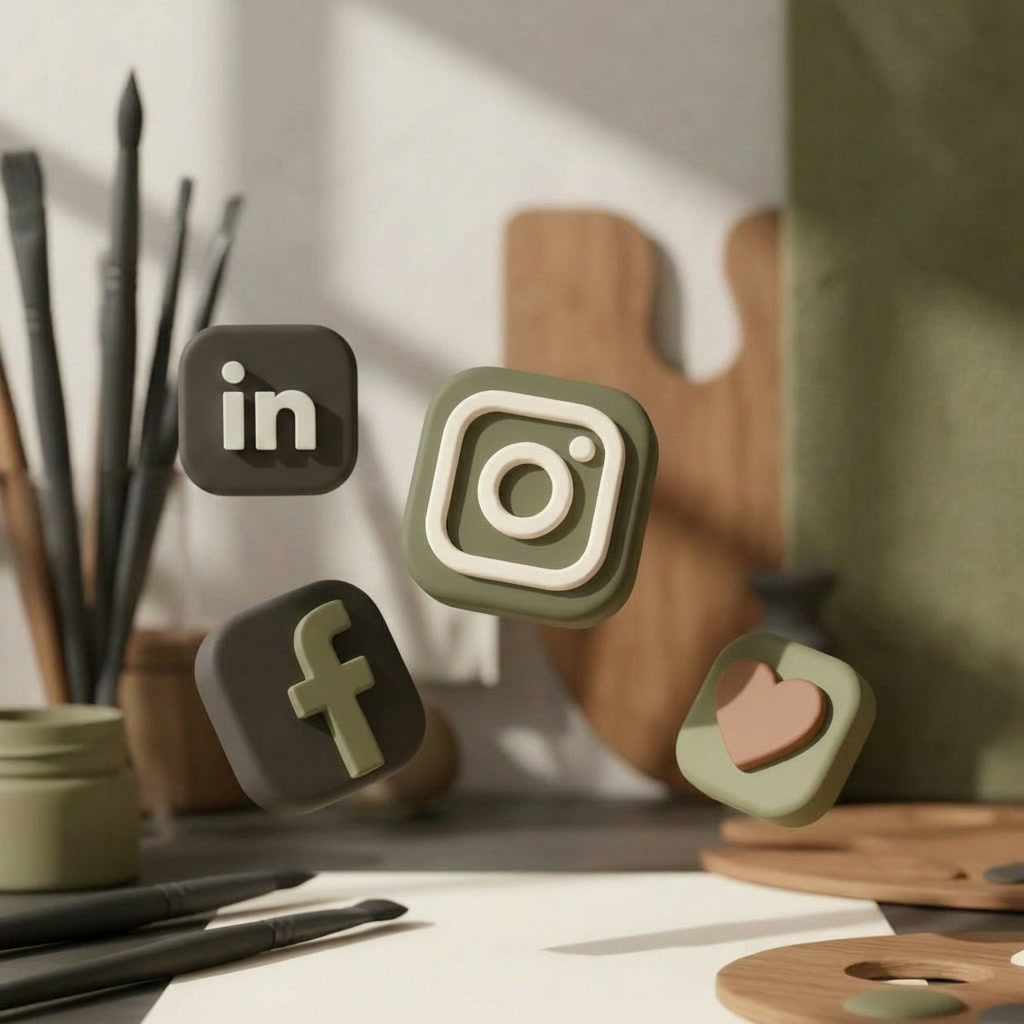 Een ai afbeelding van zwevende social media iconen.