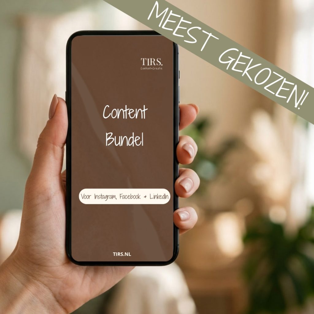 Telefoon met Content Bundel van Tirs voor Instagram, Facebook en LinkedIn, meest gekozen product